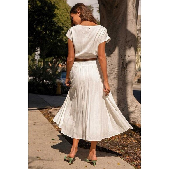 Lulus Brings You Back Ivory Two-Piece Midi Dress Viscose/Linen NWT Size M Medium - Picture 4 of 13